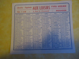 Petit Calendrier Ancien/ Aux Loisirs/Yves UZZAN/Mogador/Recto-Verso/  1956            CAL525 - Petit Format : 1941-60