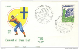 EUROPEI DI BASE BALL, ANNULLO SPECIALE FIGURATO SU BUSTA DEDICATA, PARMA 1971, - Base-Ball