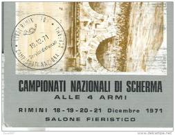 CAMPIONATI NAZIONALI DI SCHERMA, RIMINI 1971, ANNULLO SPECIALE SU CARTOLINA DEDICATA, - Esgrima