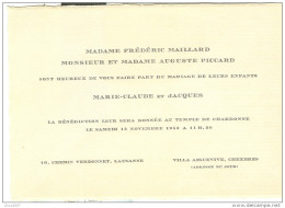 MARIAGE, LAUSANNE -CHEXBRES, TEMPLE DE CHARDONNE, 1953, - Wedding