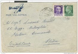 STORIA POSTALE, IMPERIALE Cent. 50+25, Cent.75 IN TARIFFA RIDOTTA MILITARE VIA AEREA PER SLITEN,TRIPOLITANIA,TARGHETTA T - Tripolitaine