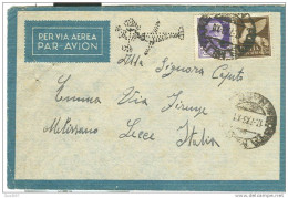 PM 23,GRECIA,  LETTERA Cent. 50+50, VIA AEREA  PER  MELISSANO , 1943, FIGURA AEREO PUNTEGGIATA,VALORI GEMELLI - Isole Ionie