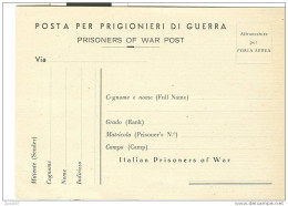 PRIGIONIERI DI GUERRA , CARTOLINA PER LA CORRISPONDENZA DEI PRIGIONIERI,ORDINARIA IN FRANCHIGIA,  NUOVA - Gevangenis