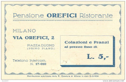 OREFICI, MILANO, RISTORANTE PENSIONE,  CARTOLINA PRESENTAZIONE, 1935, - Restaurants