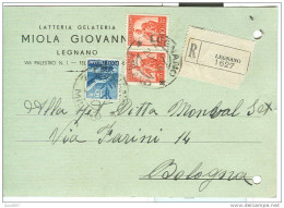 MIOLA, LEGNANO, CARTOLINA COMMERCIALE VIAGGIATA  1949,  C.P. RACCOMANDATA PER BOLOGNA, - Legnano