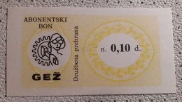 Ironwork Jesenice 0,10 Dinara Food Coupon Bon Voucher Slovenia Ex Yugoslavia UNC - Slovenië