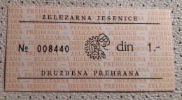 Ironwork Jesenice 1 Dinar Food Coupon Bon Voucher Slovenia Ex Yugoslavia UNC - Slovénie