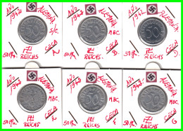 GERMANY - ALEMANIA DEUTFCHES REICH SERIE DE 6 MONEDAS DE 0.50 REICHSPFENNIG AÑO 1942 – KM 96 ( SERIE COMPLETA 6 CECAS ) - 50 Reichspfennig