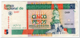 CUBA,5  PESOS CONVERTIBLES,1994,P.FX39,VF+ - Cuba
