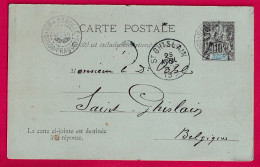 ENTIER GROUPE AVEC REPONSE PAYEE BRAZAVILLE CONGO FRANCAIS ANNEE ECHOPPE POUR ST GHISLAIN BELGIQUE 1900 LETTRE - Cartas & Documentos