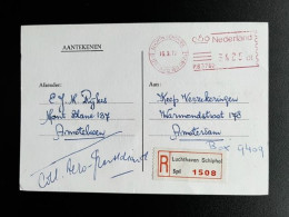 NETHERLANDS 1977 REGISTERED POSTCARD LUCHTHAVEN SCHIPHOL TO AMSTERDAM 16-09-1977 NEDERLAND AANGETEKEND - Briefe U. Dokumente
