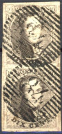 [O SUP] N° 6Ab, 10 Brun-gris En Paire Verticale, Belles Grandes Marges - Obl Centrale 'P84' Mouscron - 1851-1857 Medaillen (6/8)