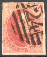 [O SUP] N° 12, 40c Vermillon, Margé - TB Obl Centrale 'P24' 8b épaisses. Superbe - 1858-1862 Médaillons (9/12)