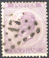 [O SUP] N° 21, 1F Violet (dentelure 14.5x14 - Rare) - Obl Légère 'LP17?' - Cote: 175€ - 1865-1866 Profilo Sinistro