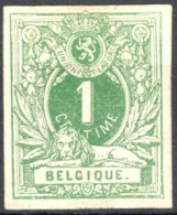 [** SUP] N° 26, 1c Vert, Non Dentelé - Signé Williame - Cote: 80€ - 1869-1883 Leopold II