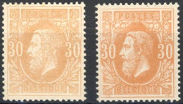 [** SUP] N° 33+33a, 30c Ambre Et 30c Ocre-rouge. Les 2 Nuances Avec Centrage Parfait Et De Fraîcheur Postale - Lot Excep - 1869-1883 Leopold II.