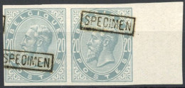 [* SUP] N° 39, 20c Gris-perle En Paire Non Dentelée Avec Bord De Feuille - Surcharge Specimen. LUXE - 1869-1883 Leopold II