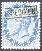 [* B/TB] N° 40, 25c Bleu Terne (petit Pli Diagonal) - Avec Spécimen Encadré. Très Rare - 1869-1883 Leopold II