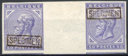 [**/* SUP] N° 41, 50c Violet Pâle En Paire Non Dentelée Interpanneau - Surcharge Specimen - 1869-1883 Leopoldo II