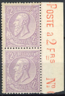 [** SUP] N° 52, 2F Violet/lilas Pâle En Paire, Bdf Et Inscriptions Marginales - Fraîcheur Postale - Cote: 460€ - 1884-1891 Leopoldo II