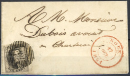 [Document TB] N° 6, TB Margé Sur Jolie Lettre De Roux, Obl 'P160' Du 17 Oct 1851 Vers Charleroi - 1851-1857 Medaillen (6/8)