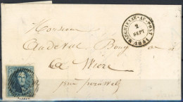[Document SUP] N° 7b, Bleu Verdâtre, Bien Margé Sur LAC De Marchienne Au Pont Du 2 Sept 1851 Vers Wiere Près Péruwelz - 1851-1857 Médaillons (6/8)
