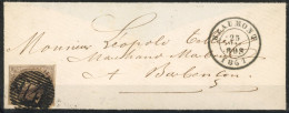 [Document SUP] N° 10A, TB Margé Sur Enveloppe De Deuil De Beaumont, Superbe Obl 'P14' Du 25 Mai 1861 Vers Barbençon - 1858-1862 Medaillen (9/12)