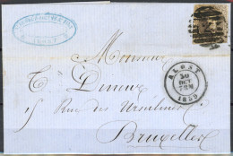 [Document SUP] N° 10A, Margé Avec Voisin Sur LAC D'Alost, Superbe Obl 'P2' 8b Du 30 Oct 1859 Vers Bruxelles - 1858-1862 Medaillons (9/12)