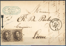 [Document SUP] N° 14A, Paire Avec Superbe Centrage Sur TB Lettre D'Alost 'LP3' Du 31 Aout 1864 Vers Lierre. LUXE - 1863-1864 Médaillons (13/16)