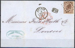 [Document SUP] N° 19A (centrage Parfait) Sur Superbe Lettre Obl 'LP12' Anvers Du 8 Oct 1867 Vers Paris. Frappes Superbes - 1865-1866 Perfil Izquierdo