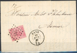 [Document SUP] N° 20A (centrage Parfait) Sur Superbe Lettre Obl 'LP141' Gand Du 27 Nov 1867 Vers Namur. Frappes Superbes - 1865-1866 Profile Left