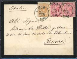 [Document SUP] N° 28+38(2x),  Affr Mixte Sur TB Enveloppe De Liège Pour Rome Adressée Au Peintre Adrien De Witte. Griffe - 1883 Leopold II.