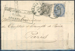 [Document SUP] N° 35+40,  Affr Mixte Sur LAC De Charleroi Le 30 Avril 1885 Pour Paris. Rare Et Superbe - 1883 Leopold II.