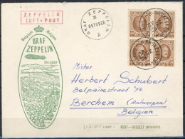 [Document SUP] N° 203, 50c Bistre En Bloc De 4 Sur Enveloppe 'Graf Zeppelin - Bruges' De Bruxelles, Le 14 IX 1931 Vers B - 1922-1927 Houyoux