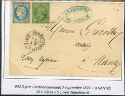 [Document SUP] N° 37+20 Sur Lettre Avec Contenu De Paris à Nantes  (voir Descriptif) - 1870 Siège De Paris