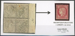[* SUP] N° 57g, 80c Rose Avec Inscription LANGER Au Verso - Signé Brun - Cote: 1650€ - 1871-1875 Ceres