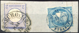 [O SUP] N° 60 Sur Fragment Avecobl Bleue Cachet à Date 'ETRANGER' + Timbre Allemand Type Aigle - 1871-1875 Cérès