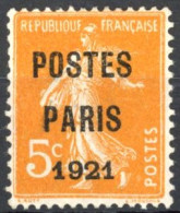 [(*) SUP] PO27, 5c Orange 'POSTES PARIS 1921' - Signé Calves - Cote: 500€ - 1893-1947