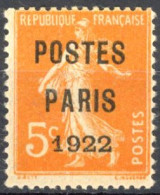 [* SUP] PO30, 5c Orange 'POSTES PARIS 1922' - Légère Trace - Cote: 185€ - 1893-1947