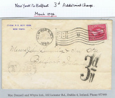 Ireland Postage Due Maritime Belfast 1906 Underpaid Cover New York To Belfast "T/15" With Large Hs "3d/=" - Voorfilatelie