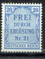 Texte "Frei Durch Ablösung Nr 21" : 20 Pf Bleu - Service