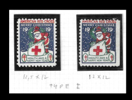 1919 VIGNETTE WAR WW1 USA AMERICAN RED CROSS CROIX ROUGE ROUTE KREUZ 2 DIF  PERFORATIONS  TYPES 1 EXTRA RARE - Erinnofilia