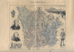 La FRANCE - Carte De La NIEVRE Département - A. Vuillemin - Armes Nevers -Bourgoin - Fauchet - Adam Billaut - Geographische Kaarten