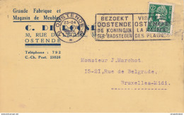 598/30 - Carte Privée TP Mercure OOSTENDE 1935 - Entete Fabrique Et Magasin De Meubles De Roose - 1932 Cérès Et Mercure