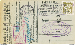 594/30 - Carte Caisse D' Epargne TP Cérès OOSTENDE 1936 - Vers S.A. Pecheries à Vapeur Ecorage à OSTENDE - 1932 Ceres And Mercurius