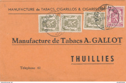 459/30 - Belgique TABAC - Bon De Commande TP Petit Sceau MARBEHAN 1951 Vers Les Tabacs Gallot à THUILLIES - Tabac