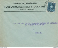 369/29 - Enveloppe TP Képi POPERINGHE 1933 Vers DENAIN Nord - Entete Usine De Ressorts Colaert - 1931-1934 Quepis