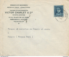 368/29 - Enveloppe TP Képi ST AGATHA BERCHEM 1933 Vers DENAIN  - Entete Victor Charlet § Cie , Essieux Et Ressorts - 1931-1934 Mütze (Képi)