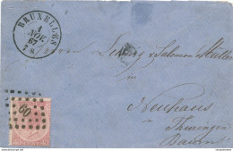 356/29 - Enveloppe TP 20 BRUXELLES 1867 Vers NEUHAUS Baiern - TARIF 40 C - Cote COB S/lettre 90 EUR - 1865-1866 Profil Gauche