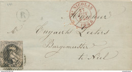 776/28 - Lettre TP Médaillon 10 C (touché) ST NICOLAS 1856 Vers NIEL - Boite Rurale R De STEKENE - Landelijks Post